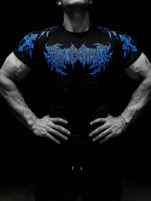 GymBeat Áo thun thể thao nam tay ngắn raglan cổ tròn in hình chữ thập, dáng ôm, thích hợp tập luyện, tập gym, áo thun nén in hình, áo Glowmode, áo nén nam. - màu đen - Xem 2