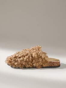 Solecia Women's Slip-On Slippers, Flat Closed Toe Mules, Slouchy Plush Slippers For Autumn/Winter - Brown - View 3