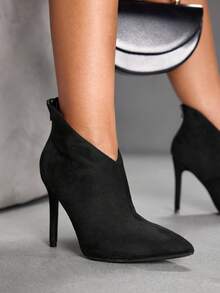 CUCCOO SZL 女士尖头细高跟黑色简约性感派对踝靴，适合圣诞节穿着 - 黑色 - 查看 6