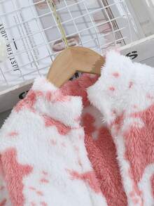 SHEIN Kleine Mädchen Lässig einfarbiges Trägerhemd, allover bedruckte Schlaghose und flauschige Jacke, Herbst