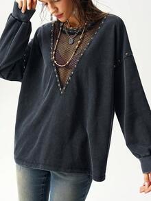 Bohemela Damtröja med rund hals och lös tvätt, enfärgad och stickad - Svart - Visa 10