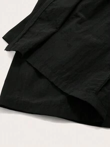 SHEIN EZwear 大码女式黑色长款外套，带腰带，适合秋冬季节、返校季、商务休闲、办公室、工作、教师、外出等场合，轻便运动外套，带帽，拉链长袖宽松外套，带口袋，适合户外徒步、雨天户外活动。 - 黑色 - 查看 8