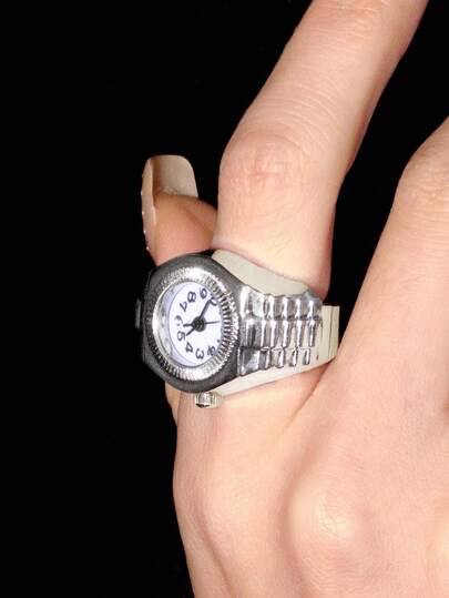 Y2Kool 1 Stück Modischer kreativer Zeitanzeige Elastikring Uhr für Damen, Punk-Stil, unisex Ringuhren in verschiedenen Stilen und Farben wie Gold, Weiß, Pink, Lila, Blau, Rot, Gelb zum Tragen am Finger