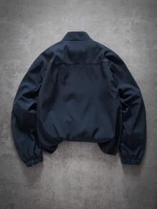 Manfinity Hypemode 男士休闲撞色饰边拉链夹克 - 藏蓝色 - 查看 2