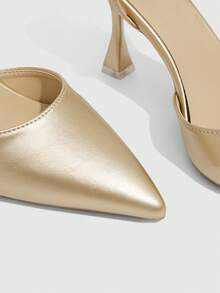 CUCCOO SZL Pointed Toe Backless Strap Elegant Chic Versatile Stiletto High Heels, Gold - Gold - View 6