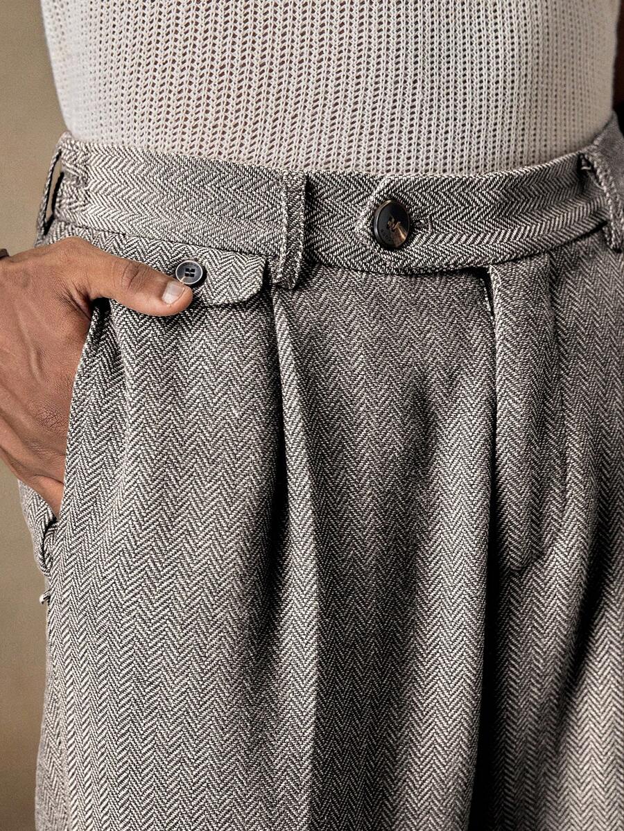 AKNOTIC Business Casual 男士梭织休闲宽松直筒裤，时尚日常穿着 - 杏色 - 查看 1