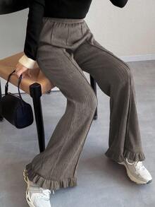 FRIFUL 女式休闲纯色荷叶边裤脚裤