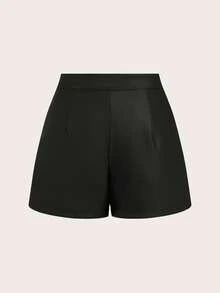 Franclia Women's Fashion PU Leather Asymmetrical Waist Shorts Black Leather Short Shorts High Waist Elegant Shorts - Black - View 3