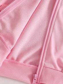 SHEIN Genkimix Kids 2件套年轻女孩优雅修身夹克和高腰阔腿裤套装，春秋 - 粉色 - 查看 8