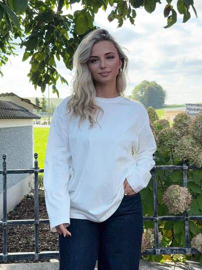 Jeta Ari Women's Solid Color Casual Long Sleeve Loose Fit Round Neck T-Shirt Fall Tops