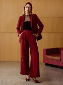 MOTF PREMIUM WOMEN'S ELEGANT METAL BUTTON BLAZER FOR COMMUTING - Burgundy - View 6