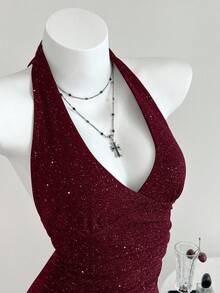 Elamini 百搭交叉深 V 领褶饰紧身衣，适合春、夏、秋、冬