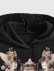 ROMWE Avant Women's Loose Fit Sweatshirt With Dunhuang Fresco Inspired Classical Chinese Pattern - Black - View 2