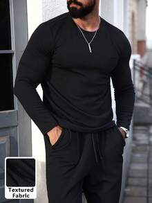 Manfinity Homme Men's Snake Skin Striped Comfortable Fabric Long Sleeve T-Shirt And Drawstring Pants Set, Casual For Vacation, Home, Dining, Party, Versatile, Best Gift For Boyfriend Or Husband, Fall Clothes