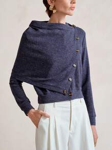 SHEIN Stylify 女士时尚新款秋季休闲通勤羊毛混纺海军蓝可拆卸翻领披肩法式复古适合商务会议、婚礼、联欢晚会、日常通勤、毕业派对、节日、约会、派对 - 藏蓝色 - 查看 1