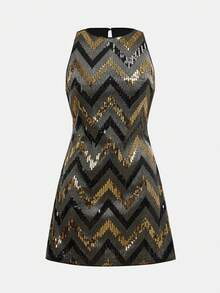 Maija 女式波浪条纹亮片圆领无袖时尚迷你连衣裙 - 彩色 - 查看 7