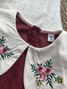 SHEIN Vintaside Kids Girls Embroidered Collar Long Sleeve Dress, Puff Sleeve Waist Cinched Princess Dress, Fashionable & Versatile For Daily Wear, Spring/Autumn - Red - View 4