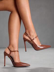 CUCCOO SZL Women's Apricot Slip-On Fashion High Heel Pumps With Buckle Decor