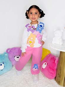 SHEIN X Care Bears 2件套少女熊印花宽松圆领运动衫和休闲运动裤 - 粉色 - 查看 7