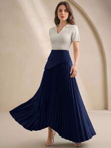 Anewsta 优雅百褶女裙，适合秋季、冬季、新年、派对、婚礼等场合，尽显优雅、时尚、别致、圣诞节风情。 - 藏蓝色 - 查看 7