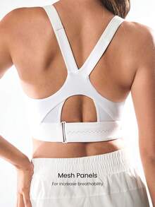 GLOWMODE Ziptight 文胸 Make An Impact 速干泡沫杯网眼拉链前部运动文胸高强度跑步慢跑健身健身房训练运动 - 白色 - 查看 7