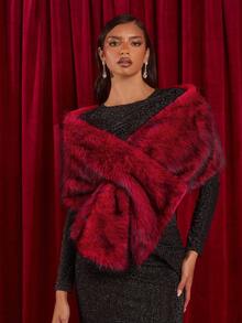 Glamine 女士时尚优雅 Toca 披肩开衫，秋冬 - 紅色 - 查看 1