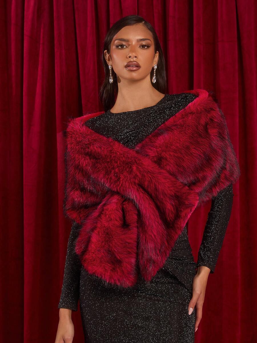 Glamine 女士时尚优雅 Toca 披肩开衫，秋冬 - 紅色 - 查看 1