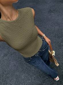 Siren Gaze Women's All-Match Versatile Textured Fitted Tank Top, Summer Boho Green Christmas Casual - Army Green - View 3