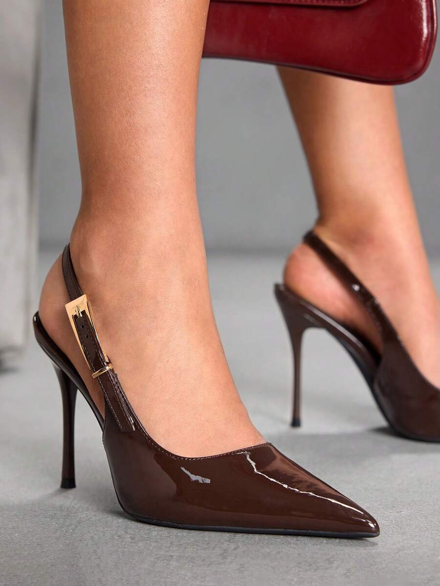 CUCCOO SZL Sepatu Pumps Wanita Hak Tinggi Minimalis Kasual Warna Polos untuk Natal dan Musim Semi - Coffee Brown - View 1