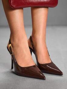 CUCCOO SZL Sepatu Pumps Wanita Hak Tinggi Minimalis Kasual Warna Polos untuk Natal dan Musim Semi - Coffee Brown - View 8
