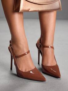 CUCCOO SZL Women's Apricot Slip-On Fashion High Heel Pumps With Buckle Decor