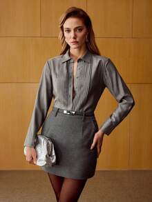 MOTF PREMIUM WOOL ELEGANT COMMUTER BELTED SKIRT, WINTER - Grey - View 5