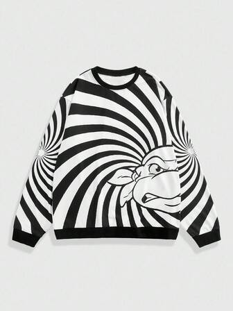 TEENAGE MUTANT NINJA TURTLES X ROMWE Street Life Maglietta casual da uomo a maniche lunghe con collo rotondo e stampa di tartarughe, autunnale