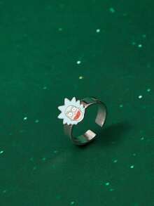 Rick and Morty X SHEIN Cartoon Character Rick Metal Ring, High-End Simple Open Ring - Silver - View 3