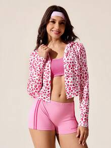 Core Rhythm 女士爱心涂鸦印花拉链连帽休闲运动夹克，适合日常穿着，UPF防晒衬衫，女士健身衬衫和上衣，女士高尔夫服装 - 彩色 - 查看 4