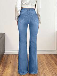 EURMUSE 98%Cotton Blacl Slim Fit Flared Jeans - Baby Blue - View 2