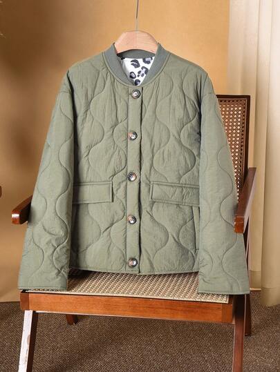 Rusticease Women's Casual Quilted Button Padded Coat, Winter