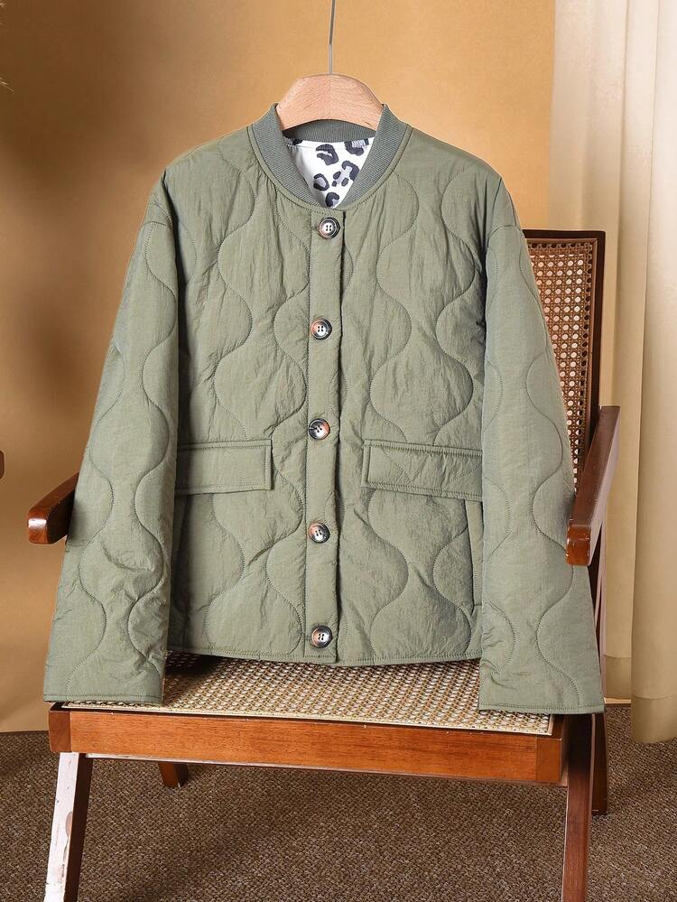 Women's Casual Quilted Button Padded Coat, Winter