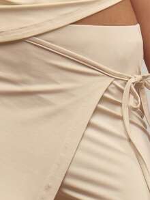 MUSERA Quần ống loe cạp trung, chất liệu jersey, xếp lớp, buộc dây bên hông, thích hợp cho buổi tối đi chơi, công sở, gợi cảm, dự tiệc mùa hè, phong cách thường ngày. - Vàng nhạt - Xem 5