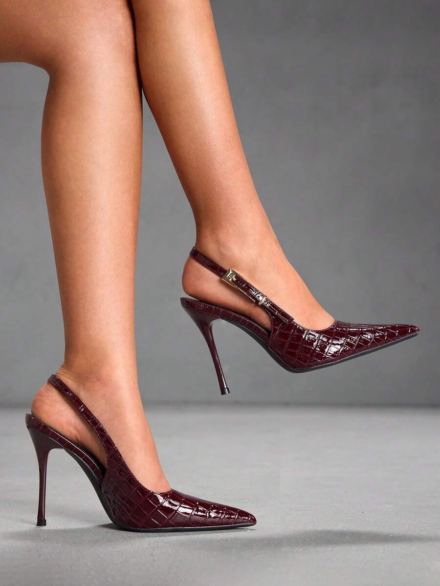 CUCCOO SZL Mules de tacón alto de moda con diseño de hebilla y punta afilada para mujer - Burdeos - Ver 1