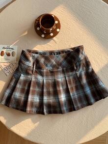 Comfortcana 女式复古格子褶皱迷你裙 - 彩色 - 查看 6