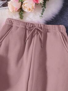 EMERY ROSE Plus Size Women 2 Pieces Outfit Set, Fashionable Minimalist, Suitable For Daily Wear, Sports, Photography, Autumn/Winter - Dusty Pink - View 4