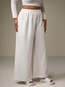 SHEIN Tall CURVE 女款大尺碼休閒寬腿褲，適合度假，工裝褲秋冬款 - 白色 - 查看 6
