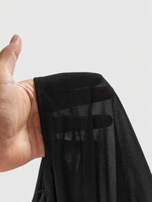 ROMWE Avant 女式复古 Y2K 朋克金属索环设计低胸领口开衩下摆修身透视性感喇叭袖上衣 - 黑色 - 查看 5