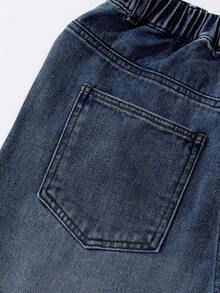 SHEIN Tween Girl Y2K 复古做旧宽松心形刺绣阔腿牛仔裤，适合日常休闲穿着、学校、通勤、聚会、返校季，2025 年秋冬 - 深色水洗藍 - 查看 6