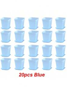 10/20 piezas Macetas cuadradas pequeñas de colores para suculentas con bandeja, macetas de plástico para contenedores de crecimiento de plantas, adecuadas para el hogar, jardín, balcón y oficina - Multicolor - Ver 6