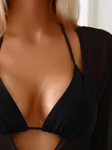 Swim Basics Women's Summer Plain Color 3/4 Sleeve Beach Vacation Cover Up Kimono Coverup - Black - View 5