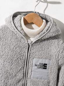 SHEIN 1pc Young Boys Casual Hooded Fleece Jacket, Suitable For Daily Wear, School, Outings, Sports, Autumn/Winter Season - Grey - View 6
