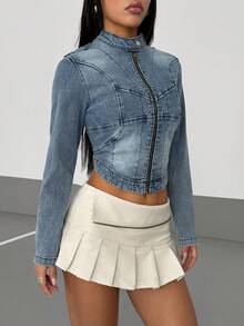 StreetHx Fashionable Commuter Fitted Cropped Denim Top - Blue - View 7