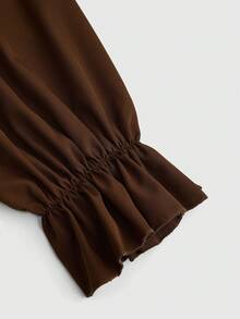 Sweetra Đầm dài tay thanh lịch cổ tim viền bèo màu trơn cỡ lớn dành cho nữ - màu nâu - Xem 4